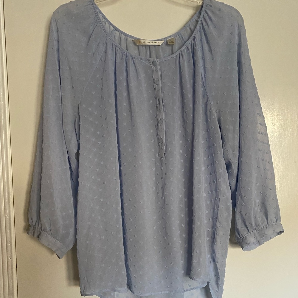 Light blue sheer long sleeved blouse